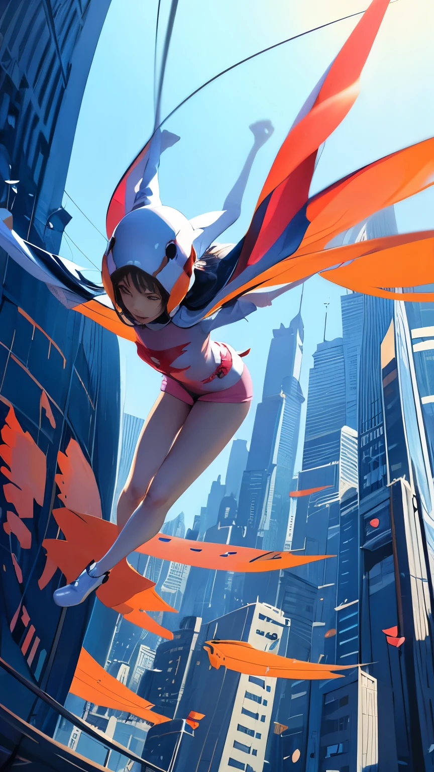 years_CLASSIC_Jun Gatchaman_Own Wife、sky diving、Fall straight down、background、Future City。