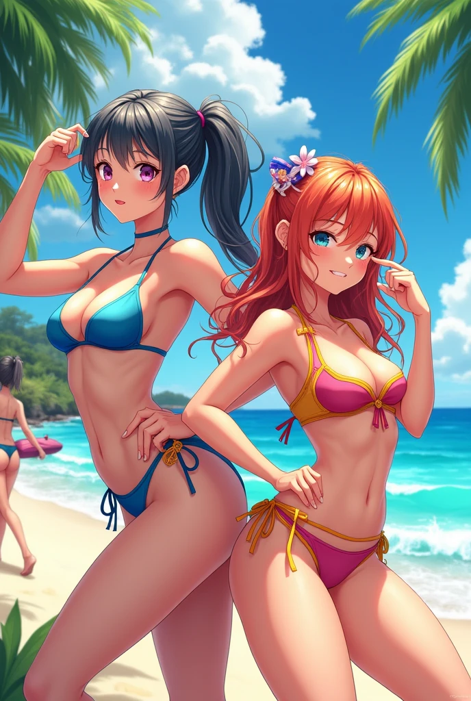 Sporty girls in bikini in anime