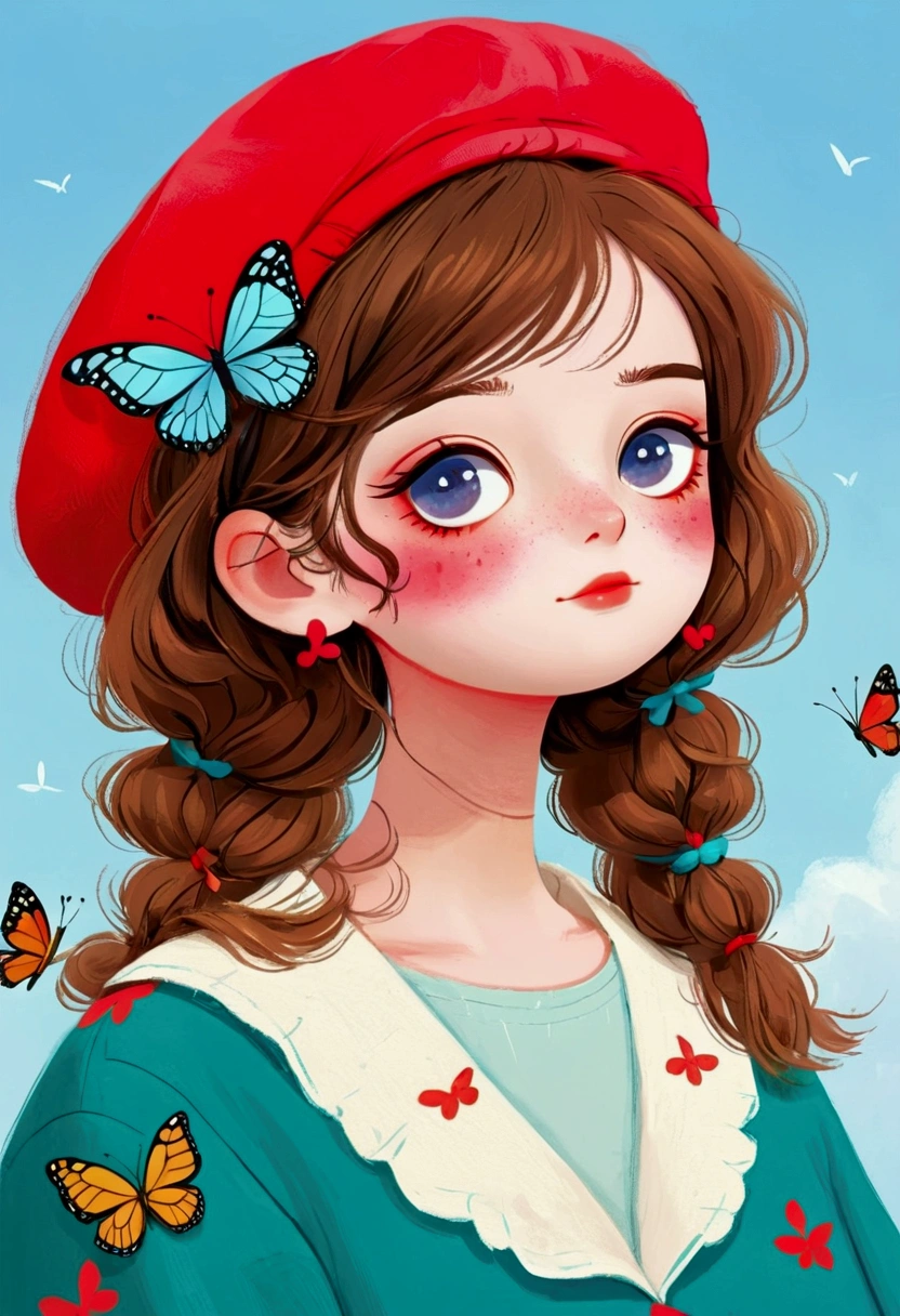 There is a girl wearing a red beret and a butterfly, Lovely art style, Lovely and detailed digital art, Cute numbers艺术, Realistic cute girl drawing, Beautiful digital illustrations, Beautiful painting style, Popular trends on artstration, Beauvot Art Style, A beautiful artistic illustration, Cute illustrations, Digital illustration style, Cute numbers, Digital Anime Illustration