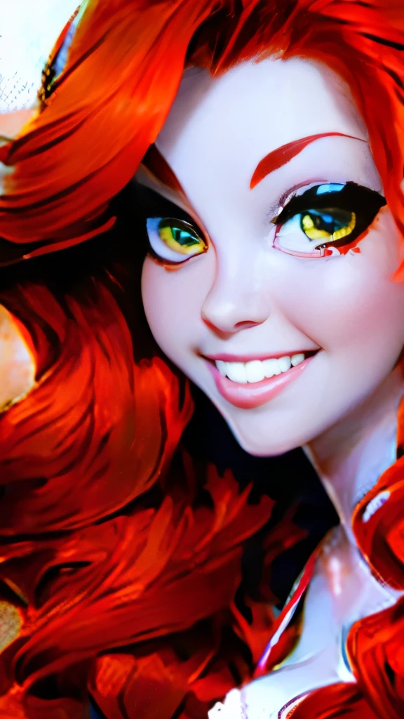 a close up of a woman with red hair and a red and white floral satin bra top, amouranth, better known as amouranth, amouranth as a super villain, young beautiful amouranth, ginger wavy hair, long wavy orange hair, orange glowing hair, orange skin and long fiery hair, flowing ginger hair, orange hair, long orange hair, ginger hair