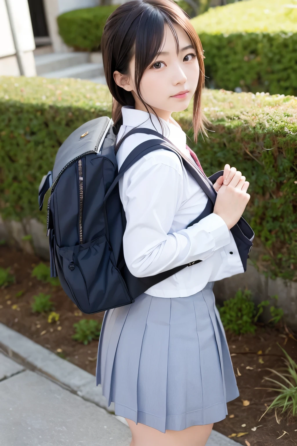 cute japanese woman, school uniform, Historical Exploration, Ruck sack