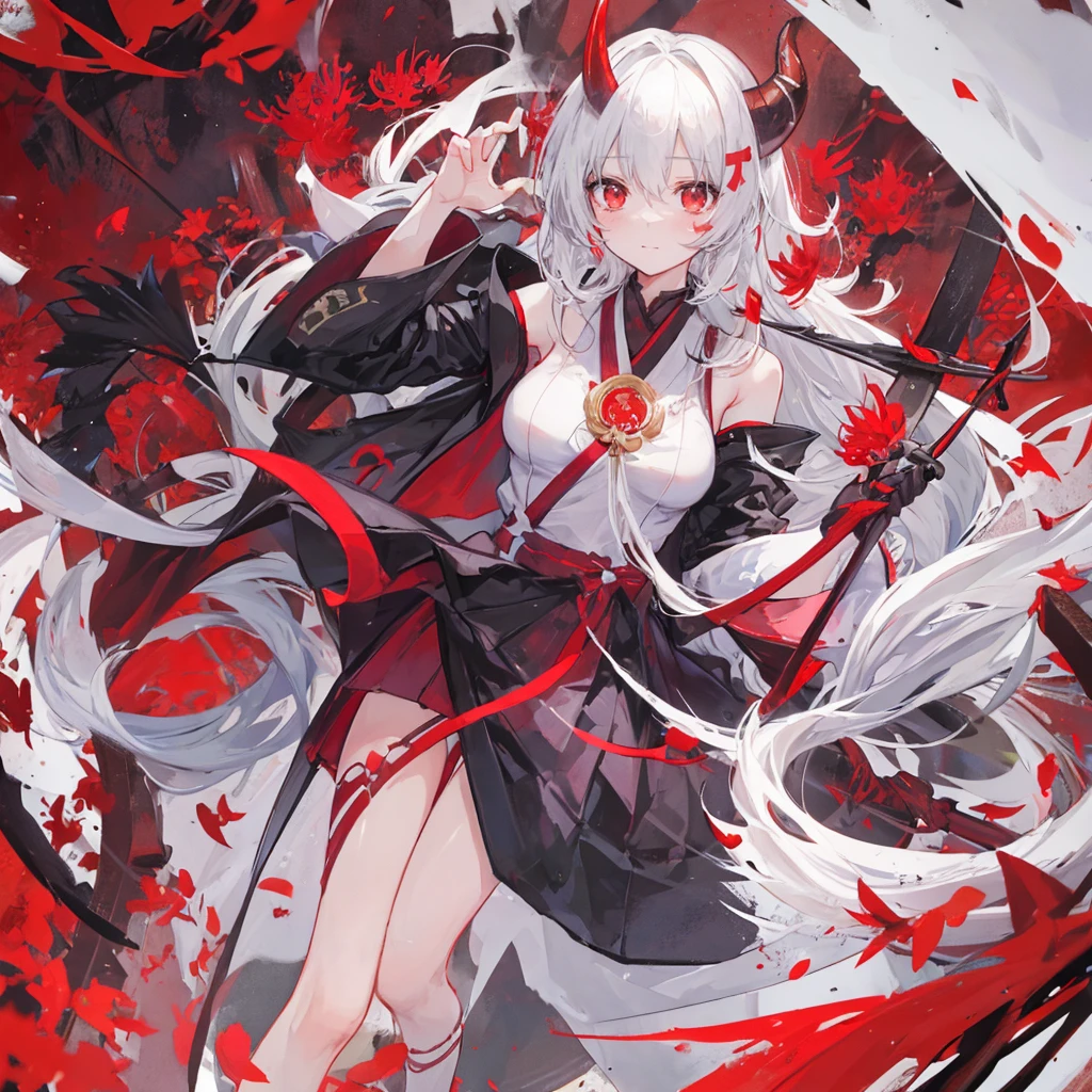 Demon horn,Ghost Clan,Miko costume,Red spider lily,Death,