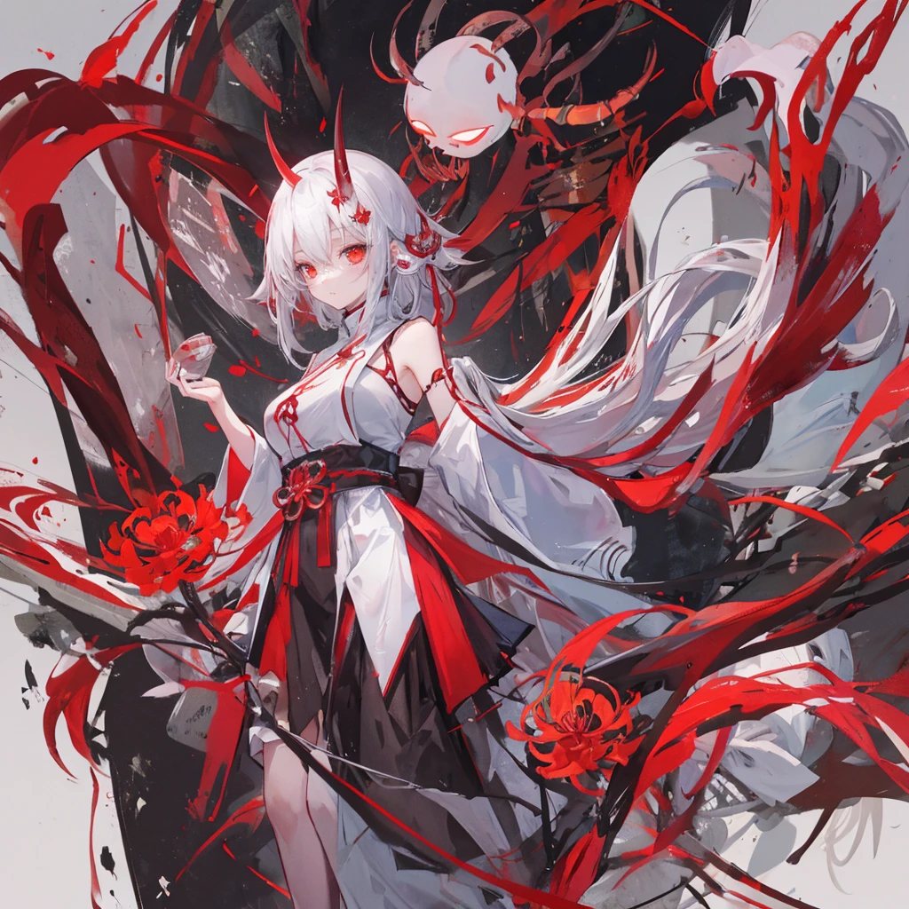 Demon horn,Ghost Clan,Miko costume,Red spider lily,Death,