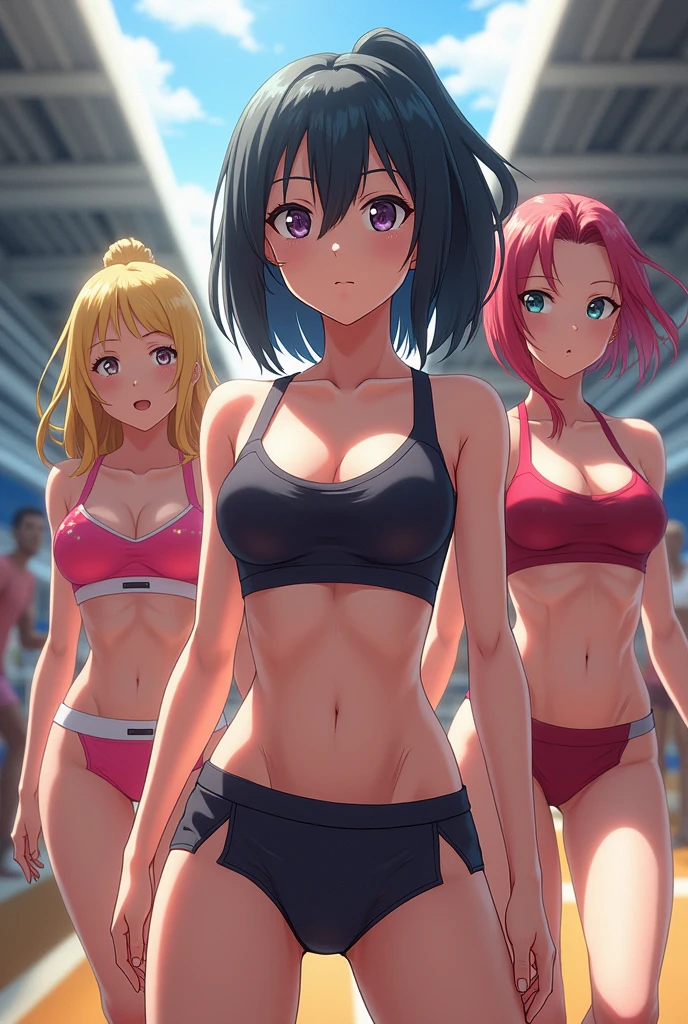 Half-naked sporty girls in anime