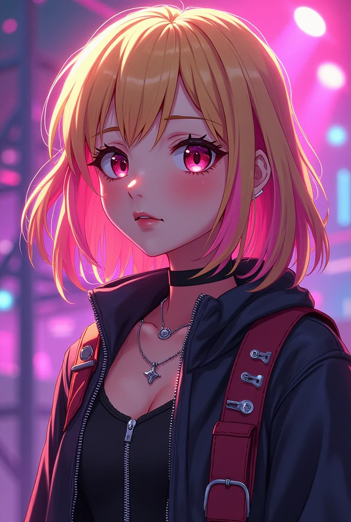 Amine girl with blonde and pink rockstar