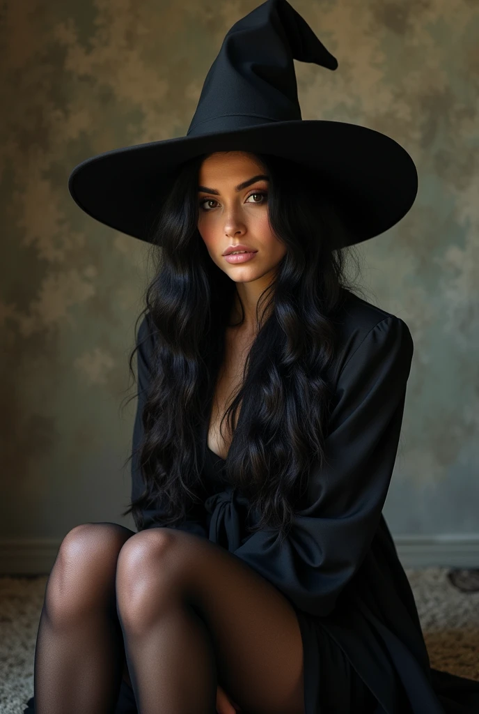 black haired witch and witch hat, of scarce resources, the plan, black stockings, sexy