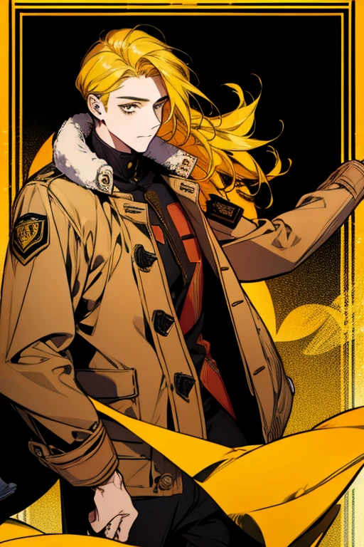 man hair tossed in yellow hair straight beard aviator jacket clothes young man, 24 years old