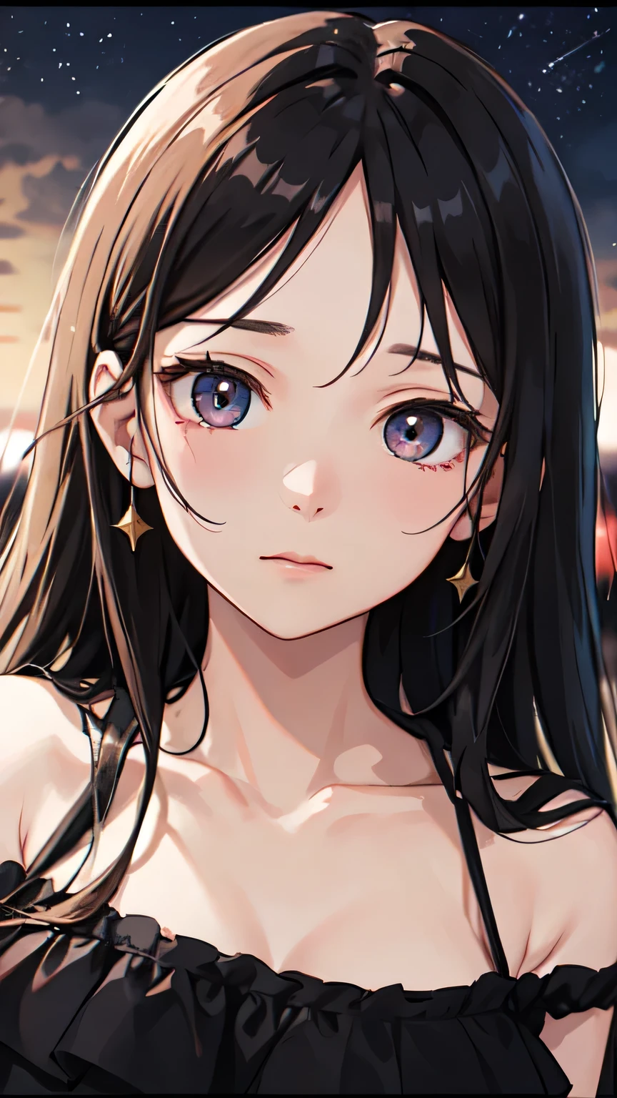((Highest quality)), ((masterpiece)), (detailed), One girl,Night dawn,The sky where the stars are disappearing,New light shines,Even the sadness of function,It feels so far away now,Almond Eye,Close up of face