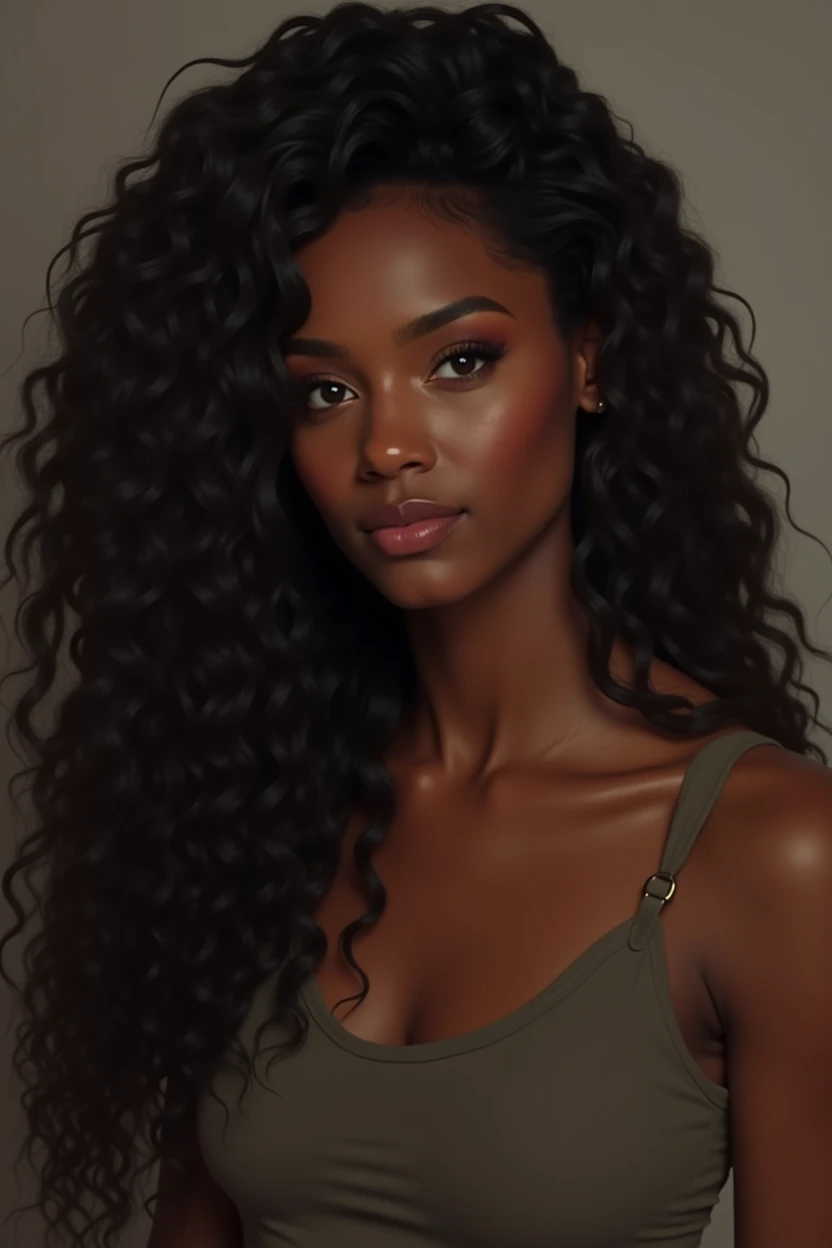 Realistic black hot woman portrait in top