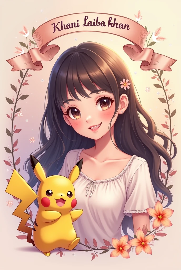 18 years old cute girl Name Text "🎀 𝒦𝒽𝒶𝓃𝒾 🎀 Laiba khan Pikachu"