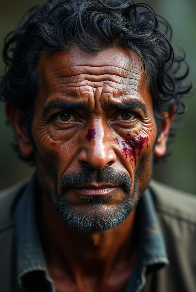 Face of a beaten Peruvian man aged 39