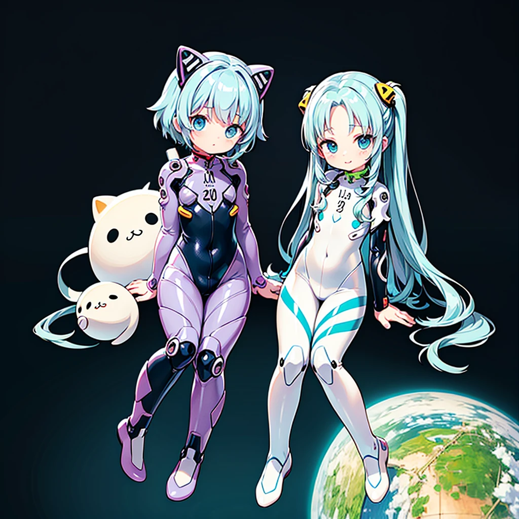 Little、cute、Perfect Anatomy、Ultra-high resolution、Best aesthetics、Top quality foot depiction、Anime Style、Flat avatar、Milky white and blue hair color、Long Straight Hair、Sitting with her legs stretched out、Inside a circular shape、Simple Background、Evangelion plug suit purple and yellow-green clothing、