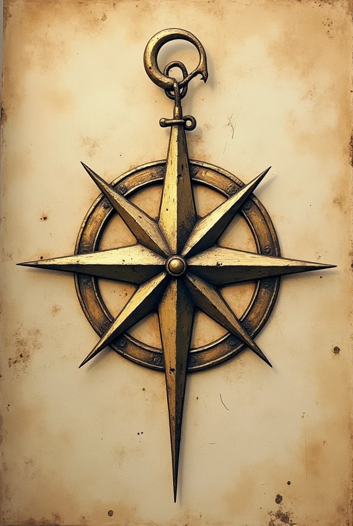 compass rose with a hook coming out from the middle and looping around 
