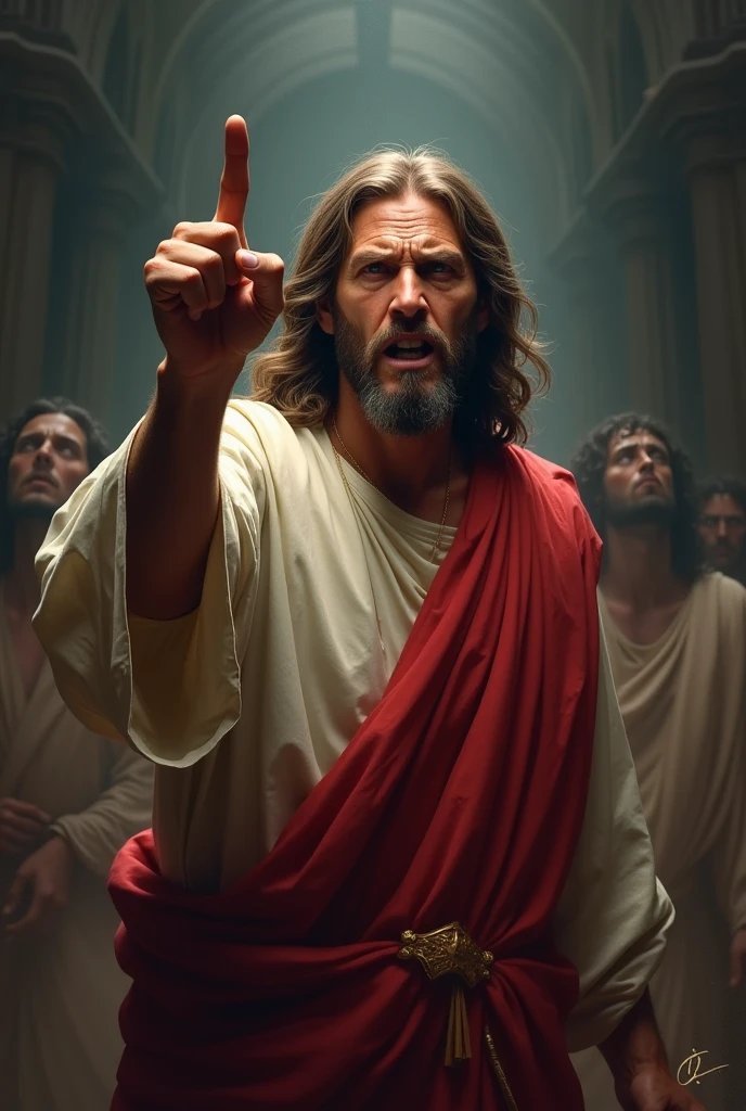 Jesus Angry mood with one finger up image