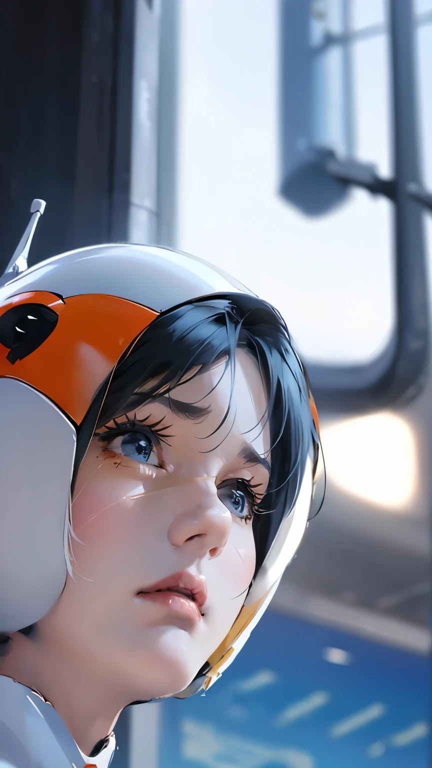 years_CLASSIC_Jun Gatchaman_Own Wife、Close-up of face、tears、Photographed from the front、background、Future City。