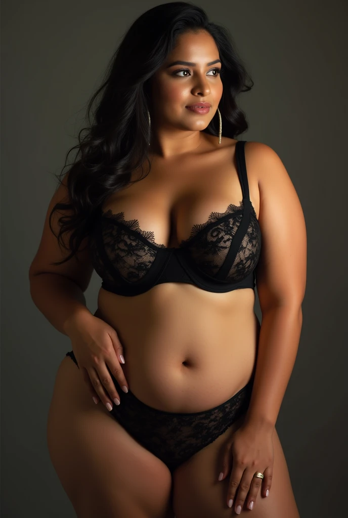 Indian hot model plus size women realistic black bara penty wearing , big brest and hip size