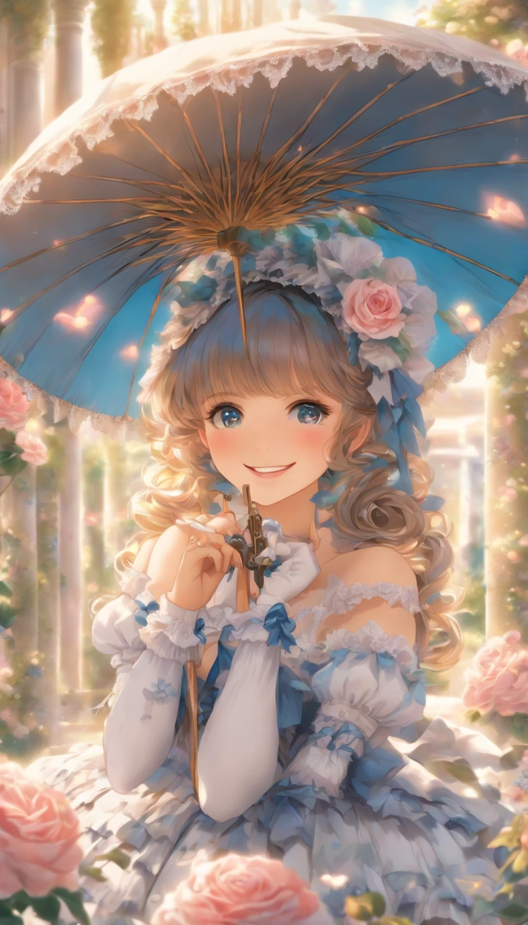 Gothic Lolita、Western Pavilion、parasol、smile、woman、Invite、Highest quality、Blue Rose Garden、Big Breasts、valley、Fantasy、