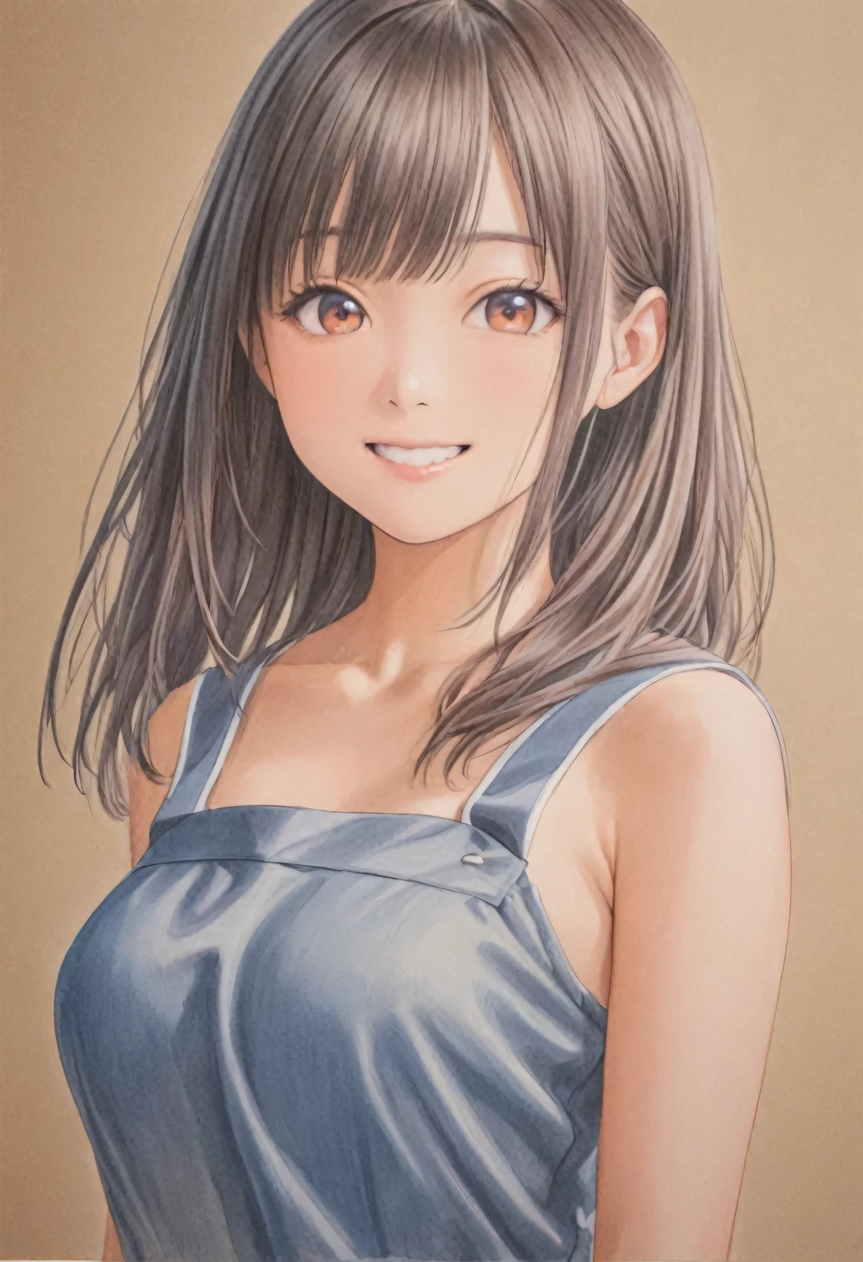  Beautiful girl，Short camisole，Blue，art，advertisement，Colored pencil drawing，draft 、Cute school uniform,　Beautiful Face、Kanna Hashimoto、Smile、Masterpiece、Ultra high definition、