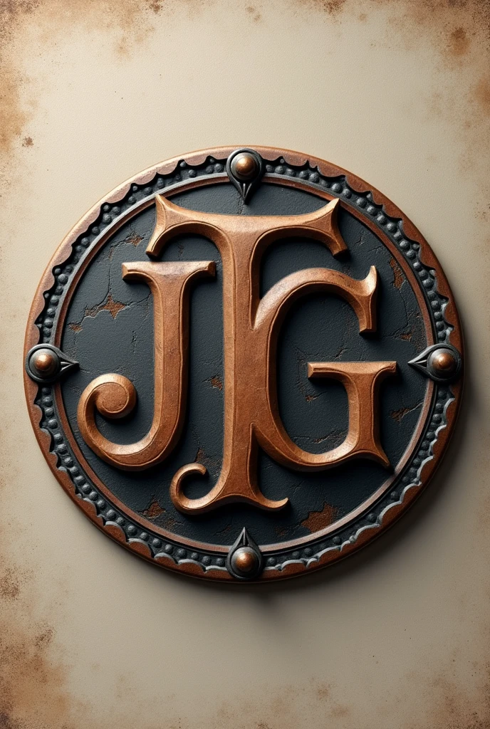 Generate an image where you put the initials JMGY together for a stylish circular ranch buckle and the letters are joined together
