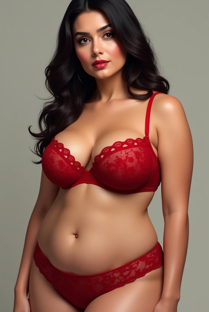 Indian actress aishvarya plus size women realistic red bra penty wearing , big brest and hip size