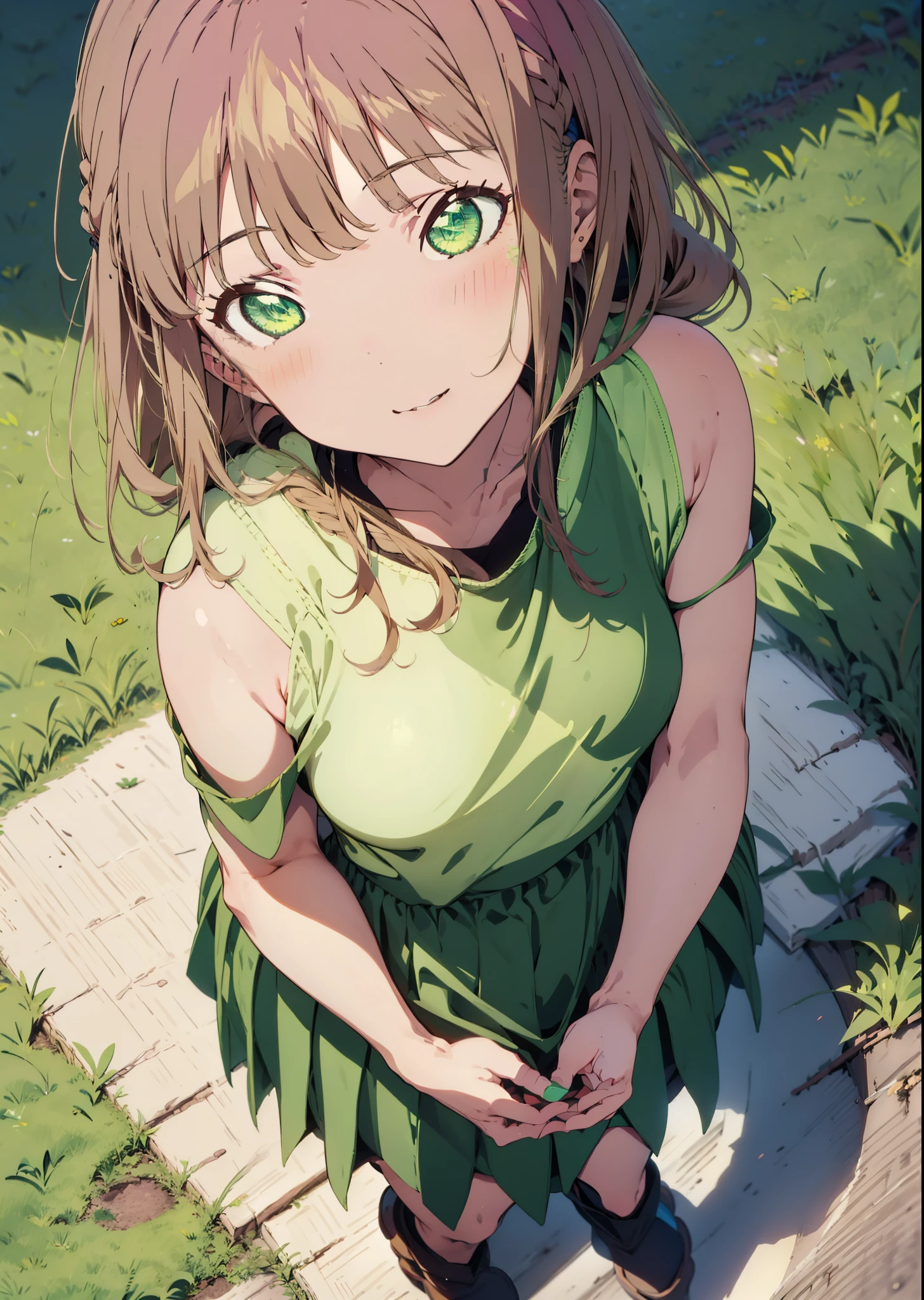 minami yume ,sss Dynazenon ,Long, thick braids, Brown Hair, smile,blush,(Green Eyes:1.5) ,Glasses,Medium Breast,hair band,One-shoulder sweater,Long skirt,Black pantyhose,short boots,Walking,Daytime,Clear skies,whole bodyがイラストに入るように,
break looking at viewer, whole body,
break outdoors, Building district,
break (masterpiece:1.2), Highest quality, High resolution, unity 8k wallpaper, (shape:0.8), (Beautiful and beautiful eyes:1.6), Highly detailed face, Perfect lighting, Extremely detailed CG, (Perfect hands, Perfect Anatomy),