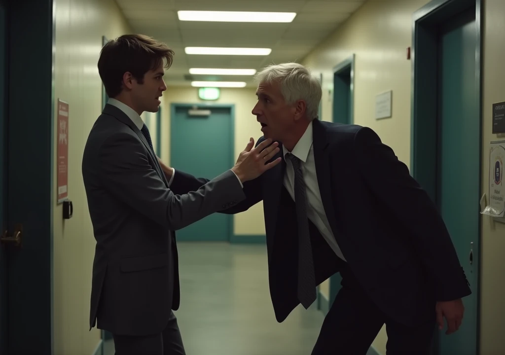 Angry sir teacher catching scared student in school colidoor