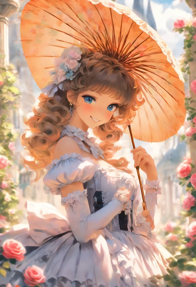 Gothic ta、Western Pavilion、parasol、smile、woman、Invite、Highest quality、Blue Rose Garden、Big Breasts、valley、Fantasy、Black and white dresses、Big Breasts、Chest、valley、