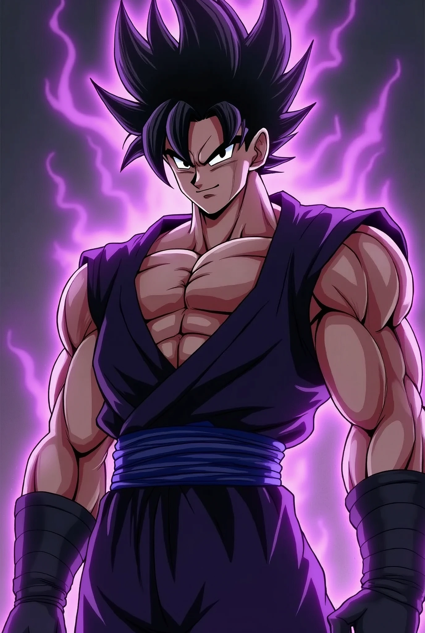Vegito,potara,muscular,tall,sayian,arrogant,cocky,playful,dragonball Z,demon king,dark goth king costume,dark,purple,fantasy,goth