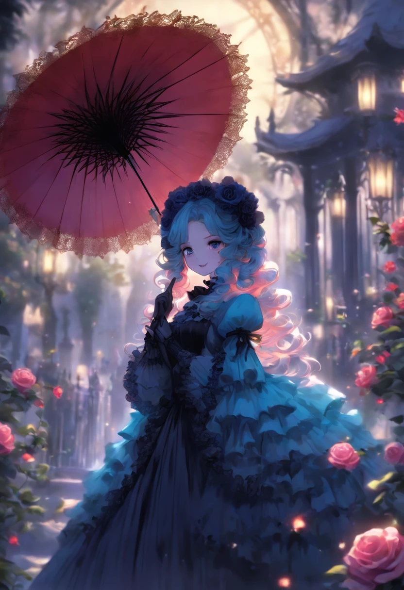 Gothic ta、Western Pavilion、parasol、smile、woman、Invite、Highest quality、Blue Rose Garden、Big Breasts、valley、Fantasy、Black and white dresses、Big Breasts、Chest、valley、vampire、Twilight、new moon、tooth