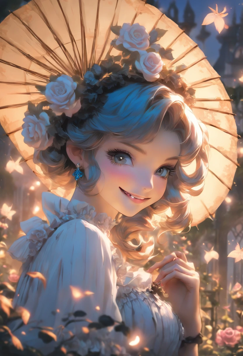 Gothic ta、Western Pavilion、parasol、smile、woman、Invite、Highest quality、Blue Rose Garden、Big Breasts、valley、Fantasy、Black and white dresses、Big Breasts、Chest、valley、vampire、Twilight、new moon、tooth