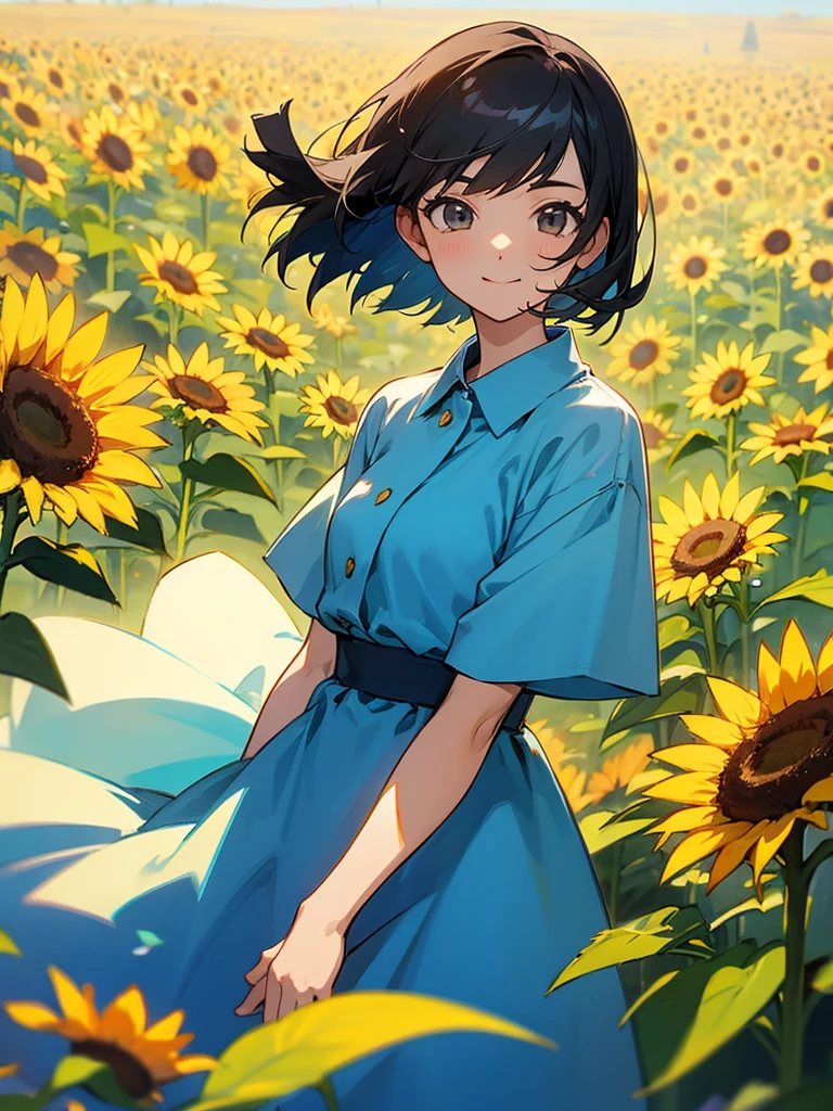 master piece, best quality, for below, cinematic angle, upper body , pigeon toed,
Anime-style Moe illustration, summer vacation theme, 20-year-old woman, sunflower field, short hair,
Picnic Maxi Dress, slightly inner thighs, smile, accurate drawing, Active pose, Active Angle,
