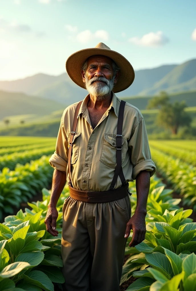 Generate a photo of a farmer ramu in their farming field