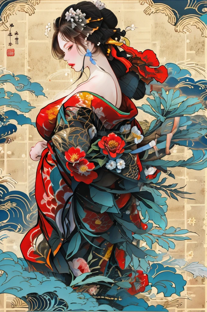 Off-the-shoulder attire，one-girl，Large breasts，sweetheart，Hanfu，Flowers