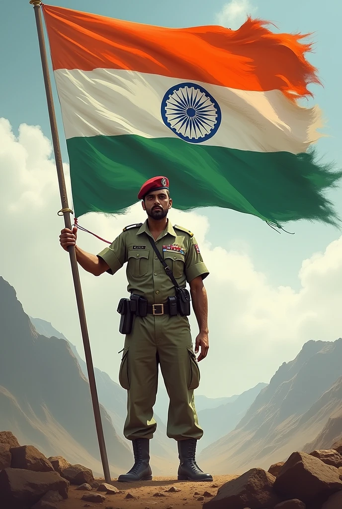 फौजी भाई तिरंगा लहराते हुए