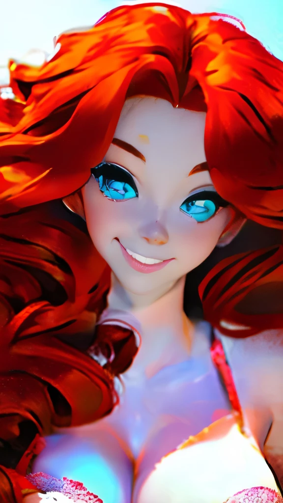 a woman with red hair and a red and white floral satin bra top, amouranth, better known as amouranth, amouranth as a super villain, young beautiful amouranth, ginger wavy hair, long wavy orange hair, orange glowing hair, orange skin and long fiery hair, flowing ginger hair, orange hair, long orange hair, ginger hair