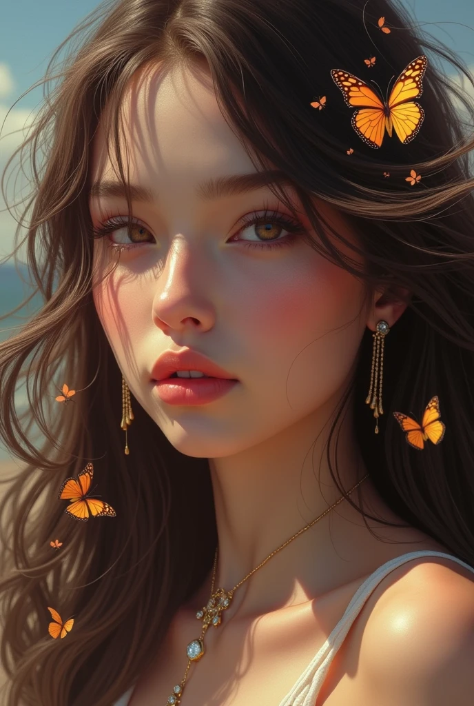 Close-up of a woman with long hair and butterflies, Beautiful digital art, beautiful Amazing digital art, Amazing digital art, Beautiful digital artwork, very Beautiful digital art, Beautiful fantasy art portraits, Shiny digital painting, Beautiful digital illustrations, Amazing digital art, Amazing digital illustrations, digital art fantasy, digital art fantasy art, Beautiful Art UHD 4K