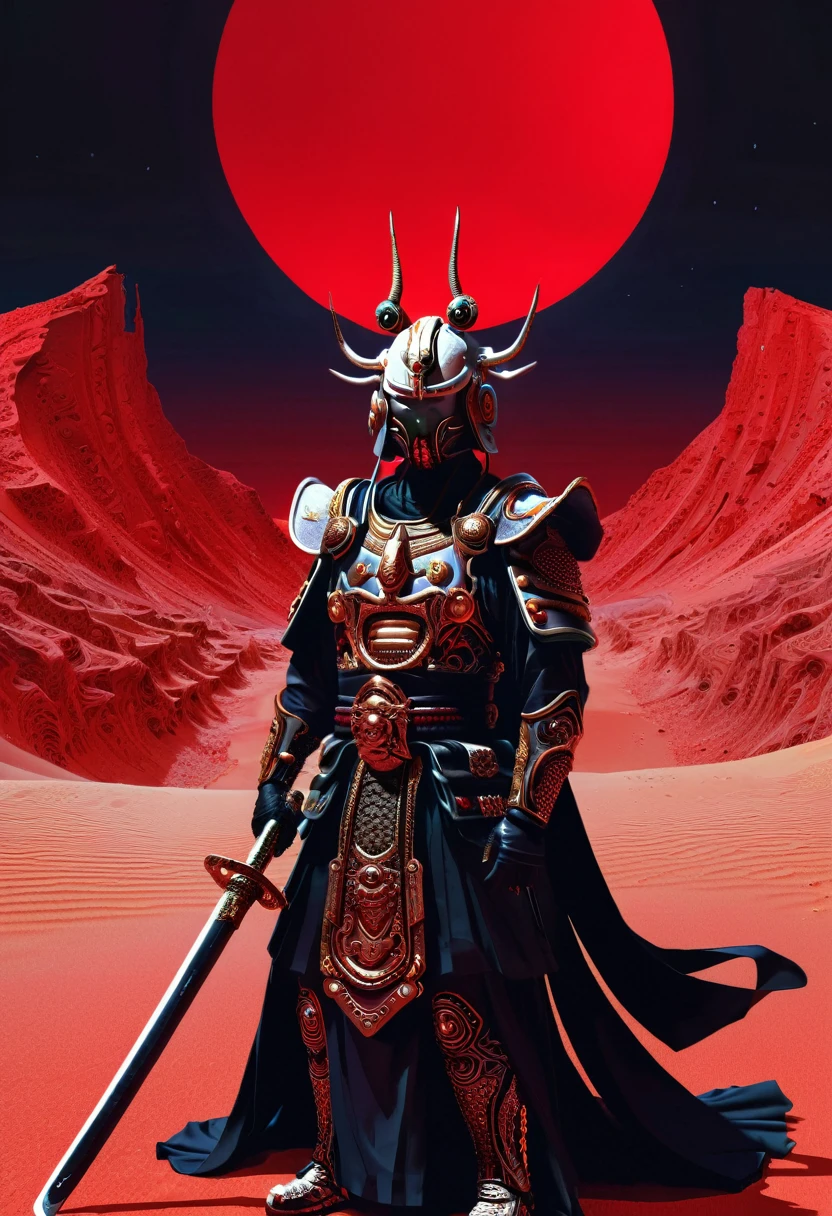 The Warlord, cyberpunk samurai warrior, Red Desert Geisha, dark and moody, by Karel Thole and Mike Mignola --ar 2:3, vaporwave