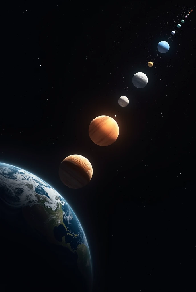 Mercury, Venus, Mars, Jupiter, Saturn, Uranus and Neptune lined up all these planets side by side between earth and moon 