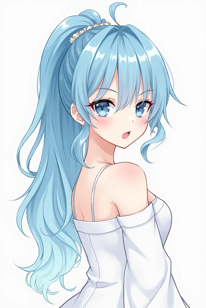 Draw a girl with a light blue ponytail