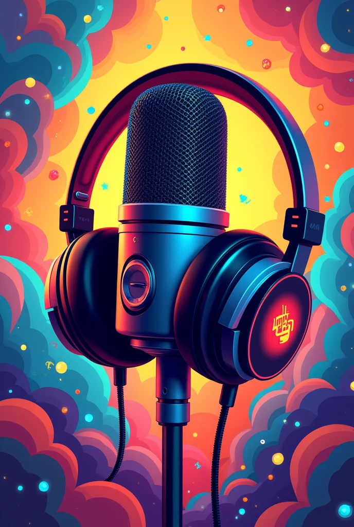 Make me a musical jingle art with a picture of a microphone and a headphone