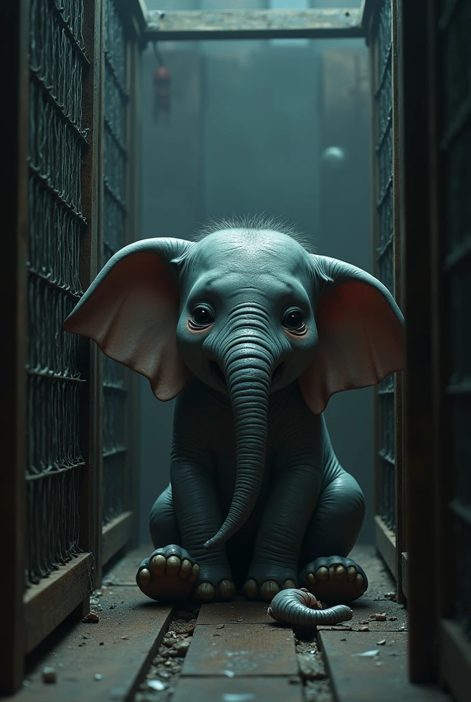 Imagine dumbo with ears freshly cut off stuck in a cage weeping