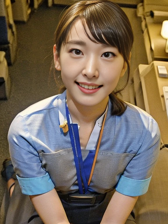 (Masterpiece, Best quality:1.4), (Ultra realistic, Photo-realistic:1.2), Natural light, 25 years old actress, Japanese women, Neat and clean, (cabincrew uniform:1.1), (ponytail:1.1), Short wavy hair, Light brown hair color, (Beautiful Face), Oval face, clear, (Beautiful eyes, Kind eyes), (Clear skin), Small face, (Small mouth, Beautiful mouth), Natural makeup, Approachable, Luxury hotel Suite room, On bed, (nsfw:1.3), Seductive smile, (Seductive pose:1.3), (Beautiful thighs:1.1), Bedroom eyes, Group photo