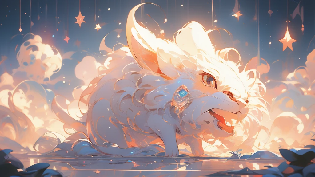 (best quality,4K,8K,high resolution,masterpiece:1.2), Deer in the Clouds,Cosmic vortex,Fluffy as a cloud, tiny stars, Fantasy illustration, Dreamy colors,Illustration style.Vibrant colors