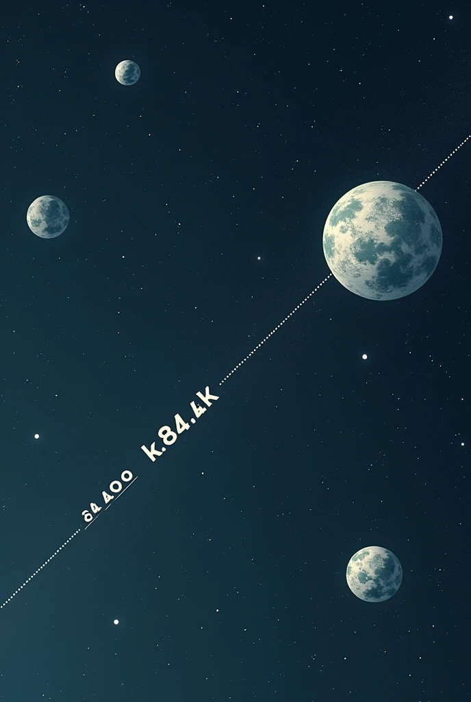 Draw a dotted line between earth and moon and write 3,84,400 kilometers on the line 