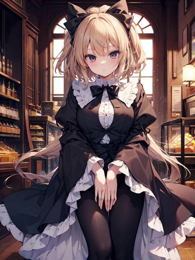 ((Touhou Project)),((Manhattan Cafe)),((Black tie))All black costume,(mysterious),((assassin'Enchanted Girl)),((Long black hair blowing in the wind)),((masterpiece)),((Highest quality)),((Eyes visible through the gaps in her bangs)),((alone)),((Deep blue eyes)),((Beautiful and shining eyes)),((Black Shirt)),((Wearing a black coat)),((Wearing a black mini skirt,She wears long black tights under her skirt..,((The body is slim)),((Black headband)),Wearing black gloves,Fantastic night view