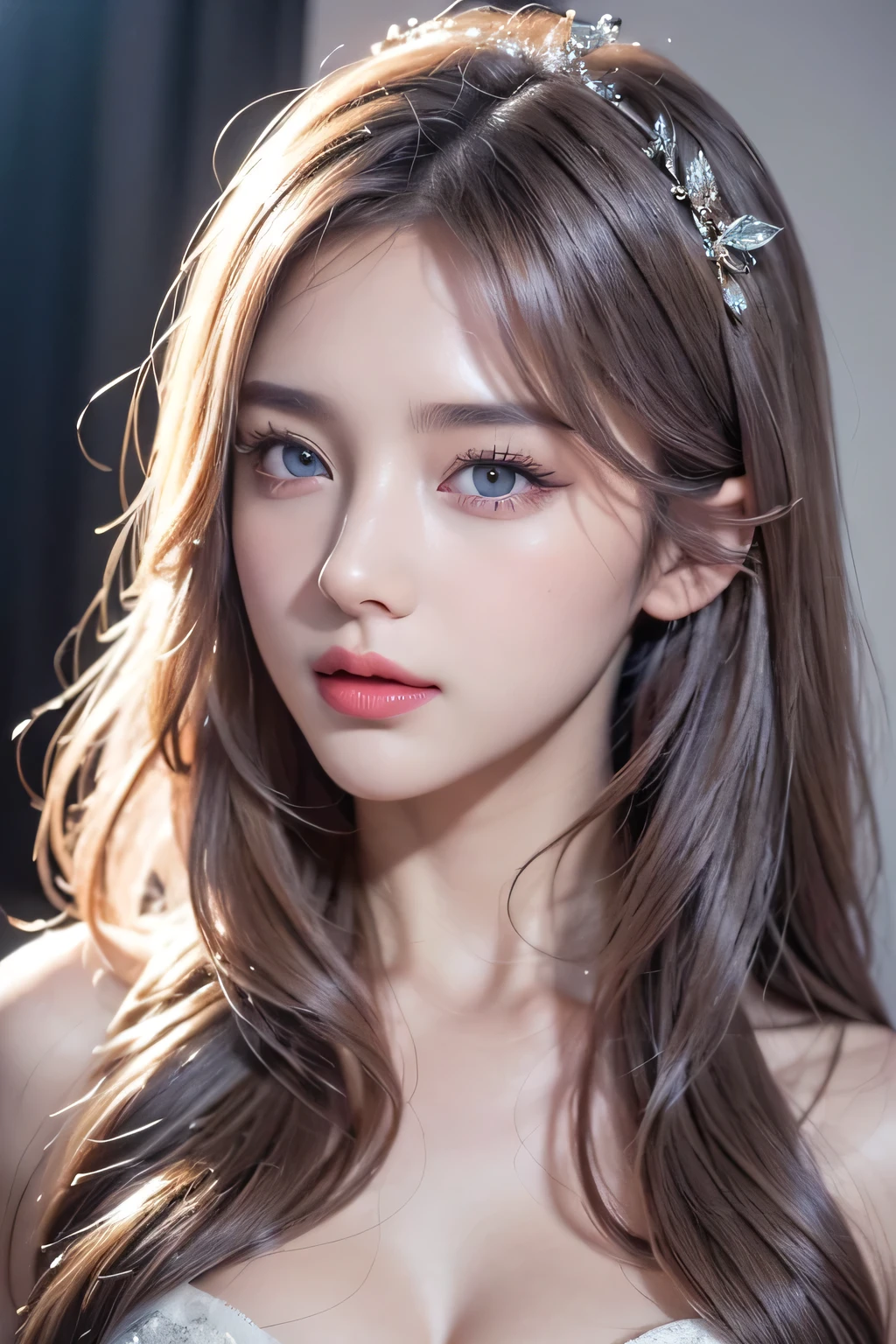 high quality work，Realistic artwork，Ultra Premium Graphics，8K HD CG Works，High quality graphics，High-definition and elaborate CG work，10x pixels，Ultra-fine detail：1.1，Advanced Technical Details：1.1Realistic photo effects，Indoor lighting effects：1.5，Natural soft light：1.5. Light effects（Virtual Light Effects：1.8），Ultra-high resolution，Shiny Dress，Silver long hair，Silver Hair，Transparent Hair，Hair with attention to detail（High quality hair detail：1.1）Clear Eyes，Double eyelids are beautiful，Sharp eye makeup, Creates exquisite eyelash makeup, Thin eyebrows, Very fine eye，High nose, Beautiful red lips, Rosy Cheeks, Delicate makeup applied , Pretty face, The face shape is perfectly balanced,（Advanced Face Detail：1.1）tmasterpiece), (realistically, RAW photogr, Best quality at best:),[:(The detail on the face:1.2:0.2] , Nice face, (Realistic face), (the detail), Lilac hair color looks great，He wears a purple garland on his head，photorealistic eye，The detail of the eyes is nice，Sexy red lips，Violet flowers clean and refreshing background（real face real skin），The beautiful skin，purple dress，Romantic purple atmosphere，Ultra-high resolution，超real photograph，The content is very detailed，the golden ratio、The graphic style iixing watercolor and digital illustration techniques、Evoke the exquisite beauty and charm of tmasterpiece, Super the detail, Ultra-high resolution, (real photograph), High Definition RAW Color Photography, Extremely Delicately Beautiful, The content is very detailed,extremely detailed eye, highlydetailed skin,Highly detailed nose, The mouth is very detailed, perfect anatomia,Perfect NwsjMajic，，The content is very detailed，rich colourful，the highest detail，offcial art，ultra - detailed，The beautiful，tmasterpiece，Best quality，，Women artwork，Dress full body video，Realism，Great cleavage，Your eyes are shining brightly today，Wearing shorts，Beautiful legs
