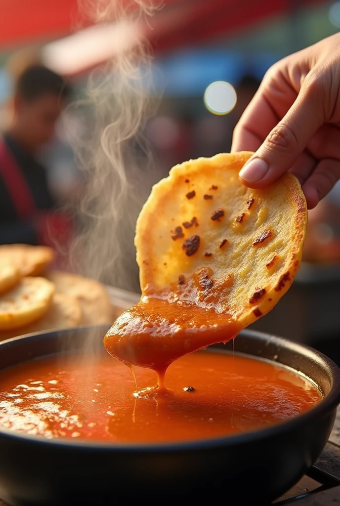 make a delicious roti canai from malaysia picture by dipping it into curry sauce
