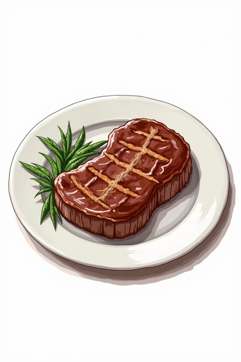 Steak with meat on a plate, drawing, transparent background,