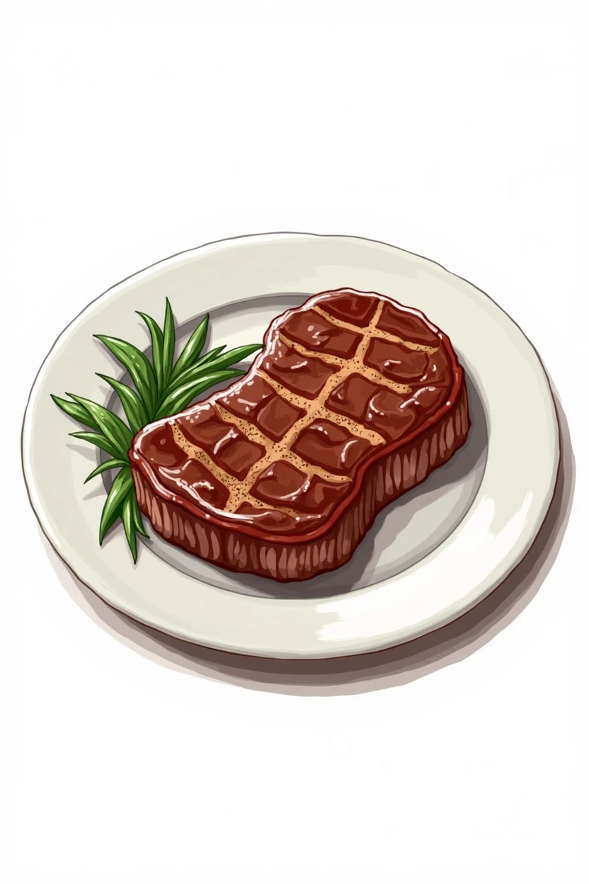 Steak with meat on a plate, drawing, transparent background,