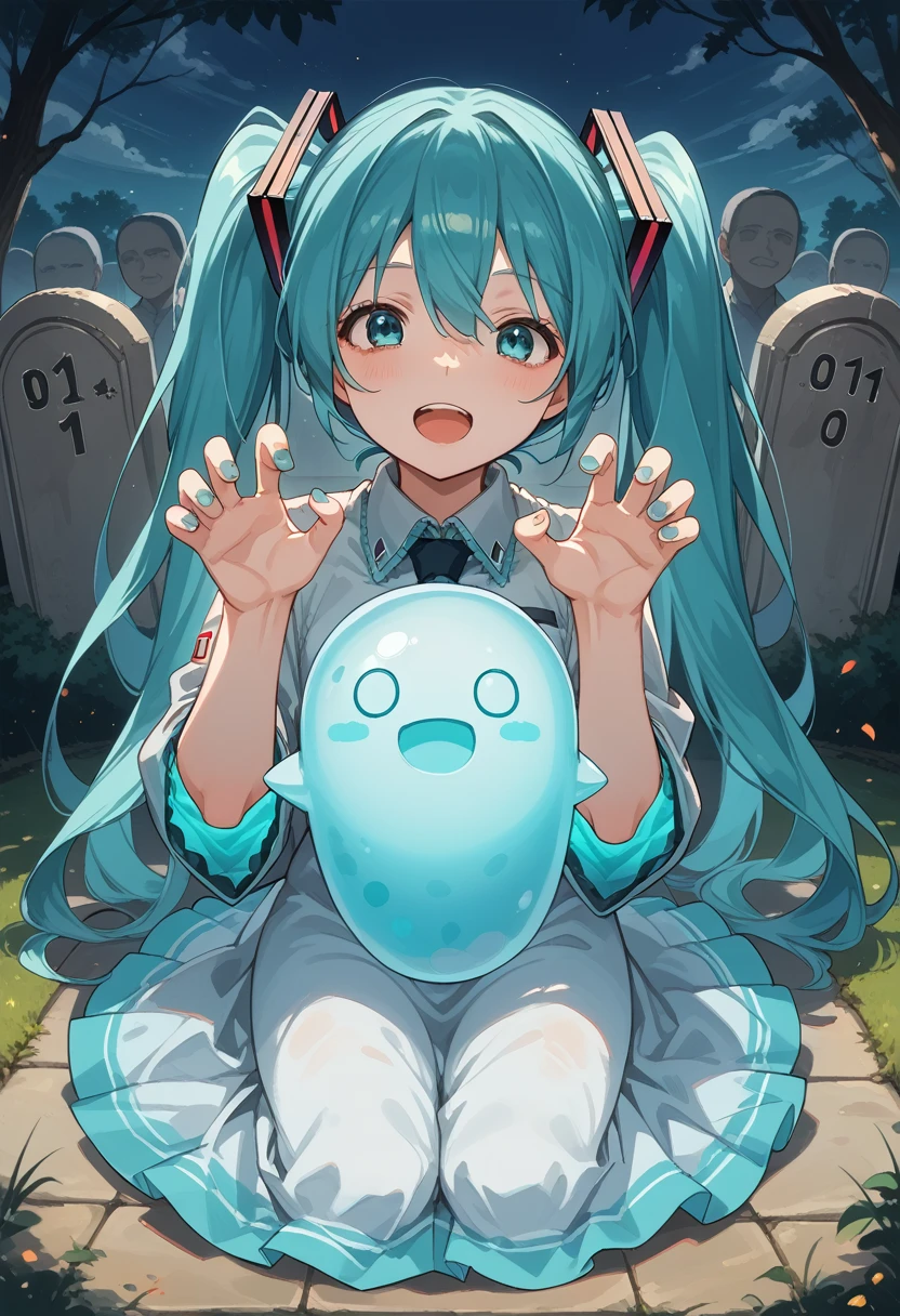 Close-up of a man, holding a ball in front of a grave, Mikudayo, hatsune Miku, portrait of hatsune Miku, pixiv contest winner, Miku, Anime girl with turquoise hair, pixiv, vocaloid, anime art wallpaper 8k, hatsune Miku portrait, trending on artstation pixiv, anime Mo artstyle